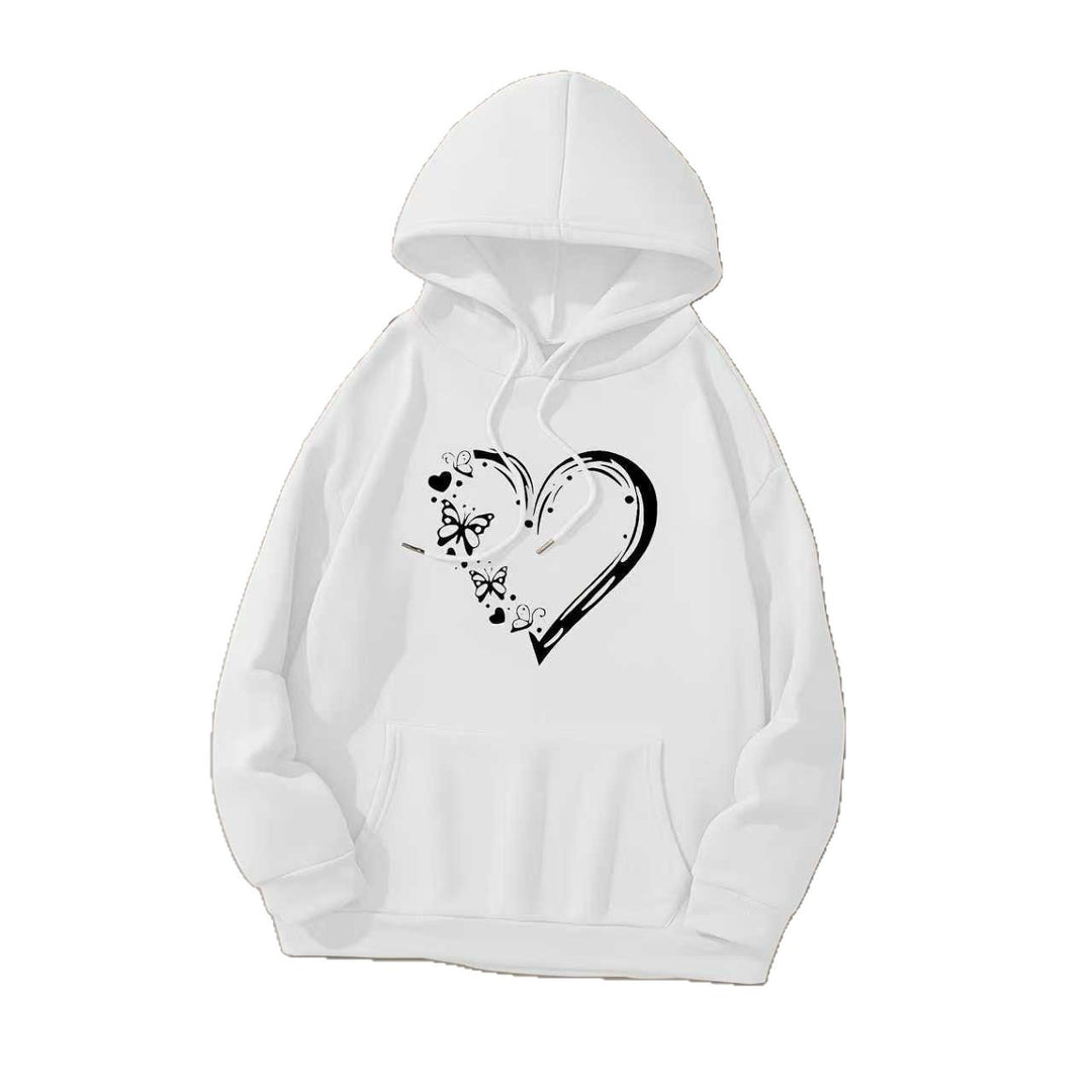 Kvindelig hætte sweatshirt med blomsterhjerte og sommerfugl design Skovae