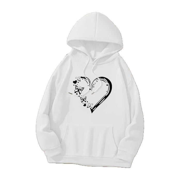 Kvindelig hætte sweatshirt med blomsterhjerte og sommerfugl design Skovae