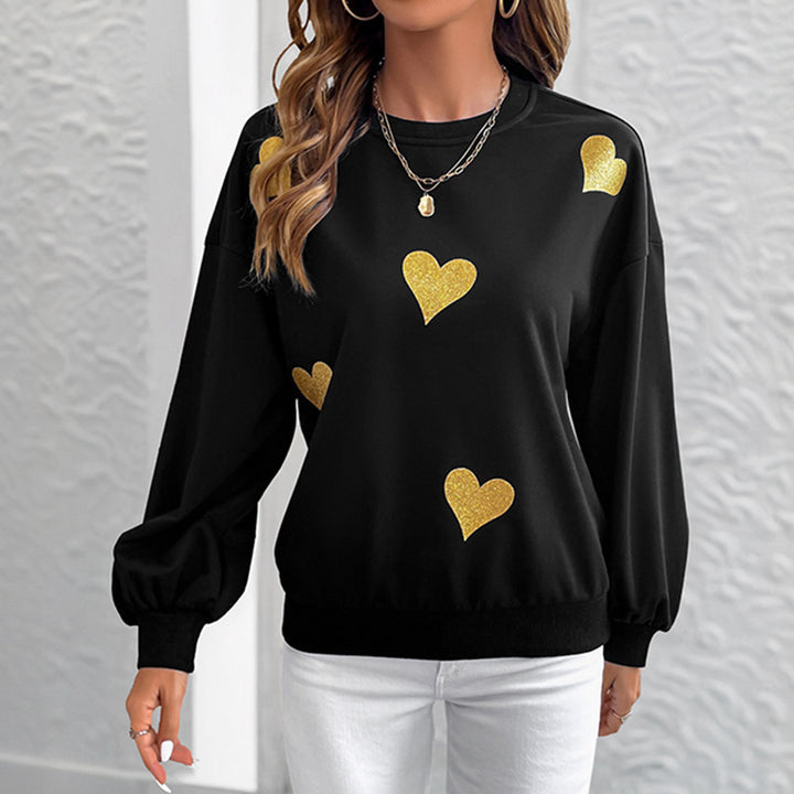 Dame mode sweatshirts med gyldent hjerteprint Stilla