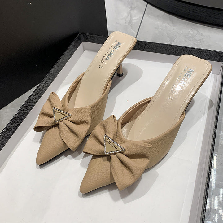 Dame Slingback-sandaler med dekorativ sløjfe-applikation og elegant spids-design Stilla