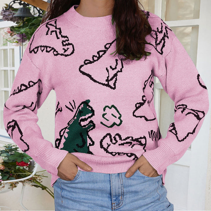 Dame sweater med dinosaur motiv og afslappet pasform Stilla