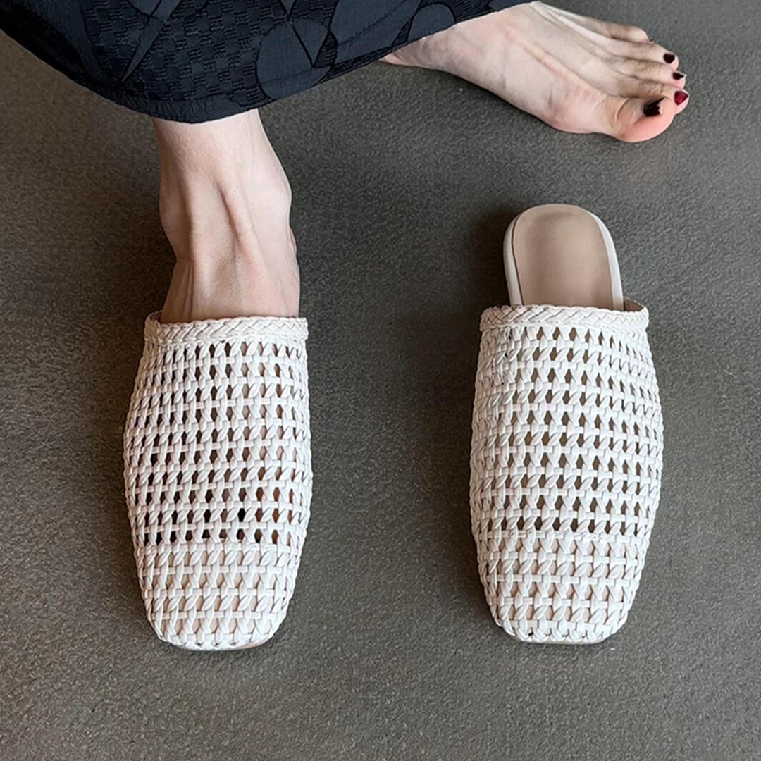 Dame Open-Weave Slide Mules Stilla