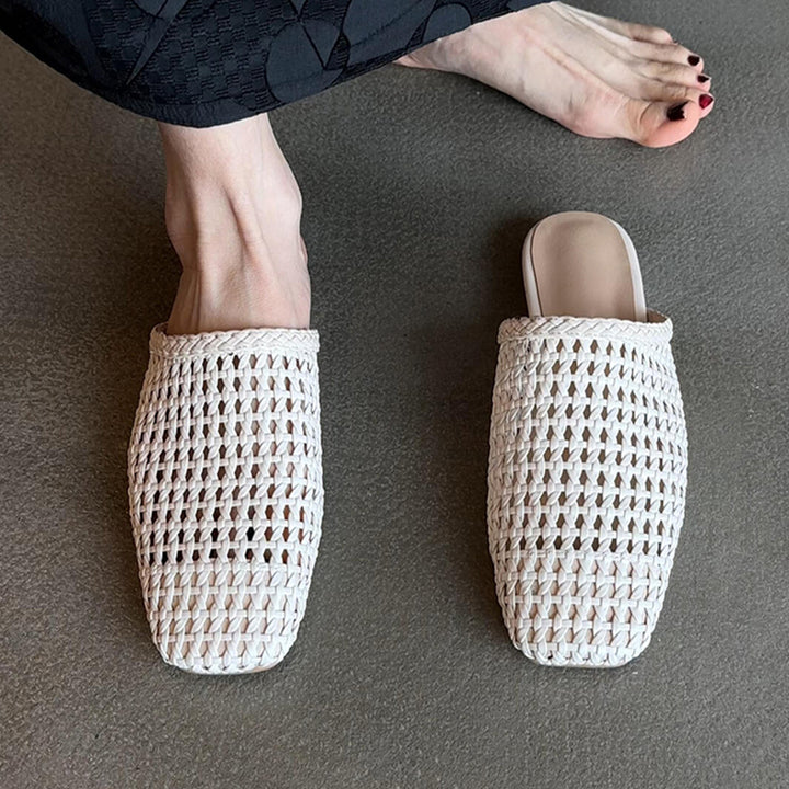 Dame Open-Weave Slide Mules Stilla