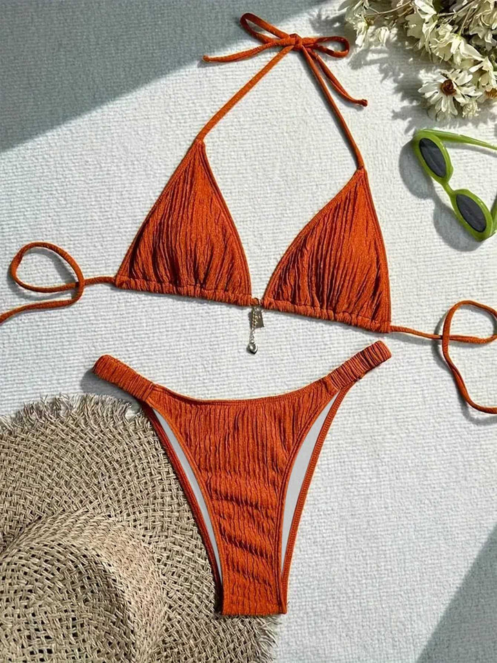 Dame triangel-bikini med bølget tekstur Skovae