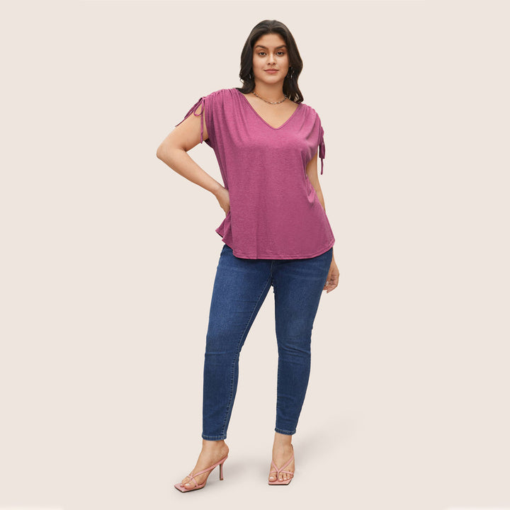 Dame casual viscose top med sidelæns bånd Skovae