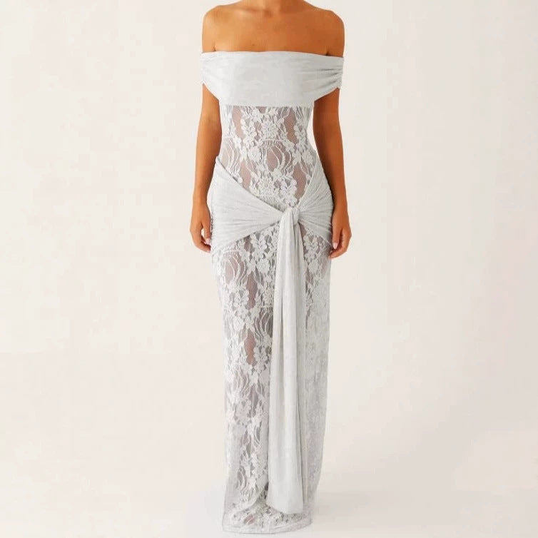 Dame Elegant draperet spidskjole med off-shoulder design Skovae
