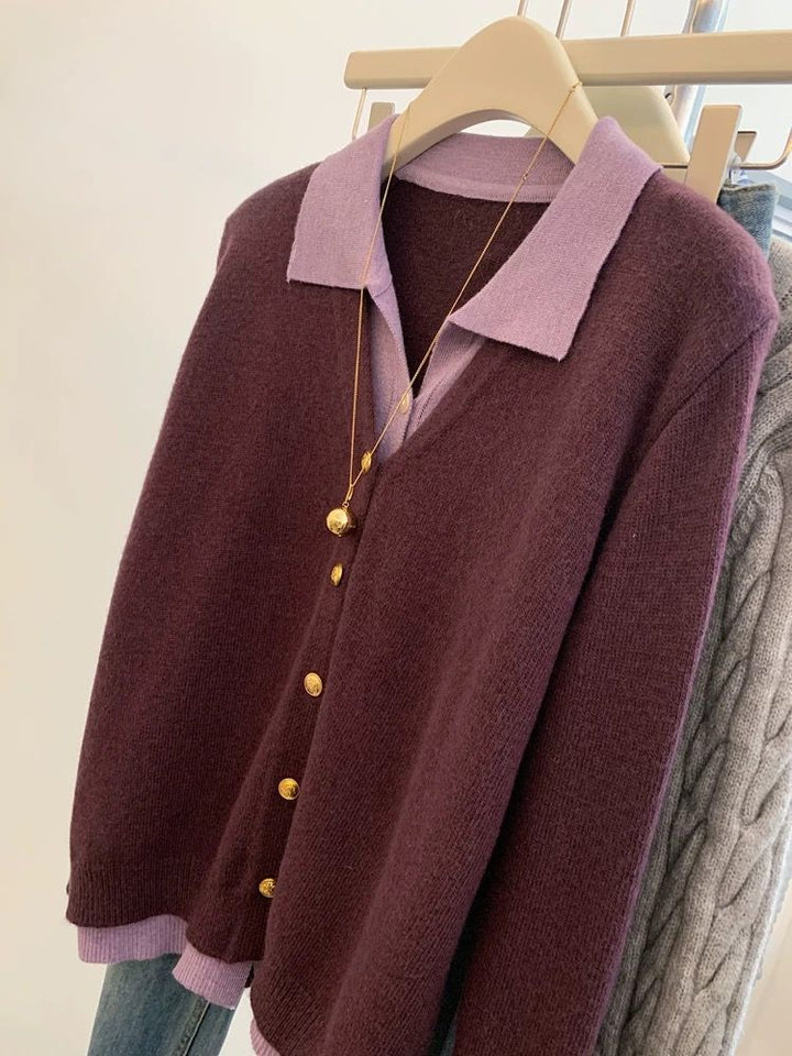 Kvinders fashionable cardigan med elegant krave og store knapper Stilla