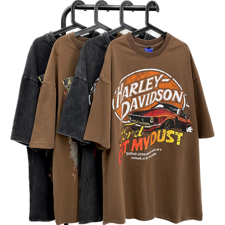 Dame T-shirt med vintage Ford og Harley Davidson grafiktryk Stilla