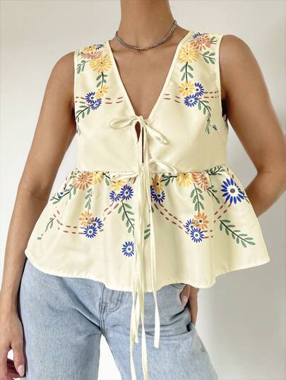 Dame bluse top med blomster mønster Stilla