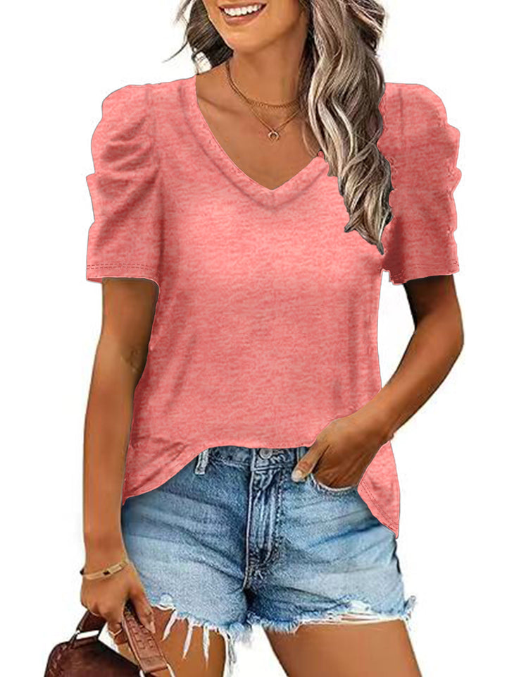 Dame trendy V-hals T-shirt med puffærmer Stilla