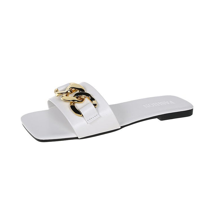 Dame slide-sandaler med elegant kædeudsmykning og behagelig fodseng Stilla