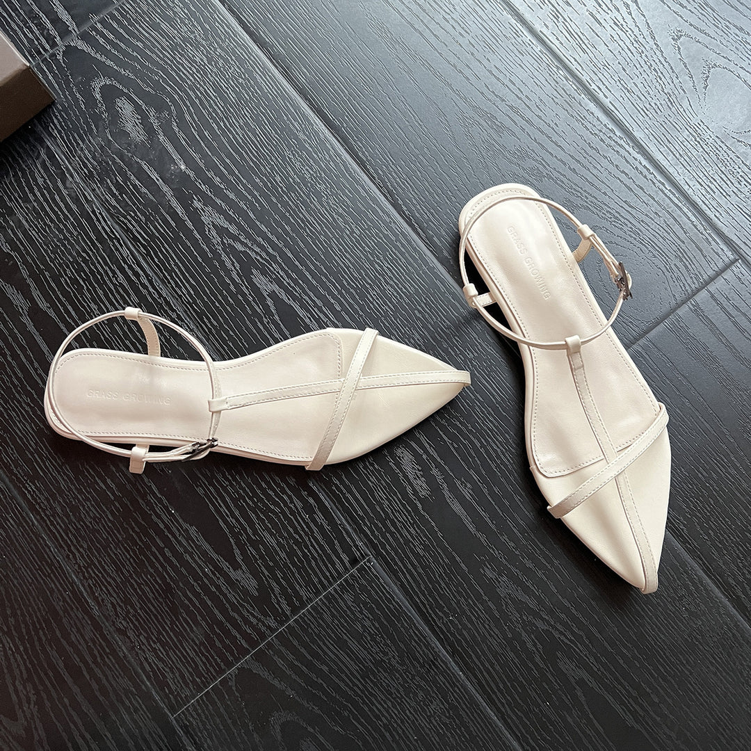 Dame Minimalistiske Spidsede Slingback Ballerinaer med Elegant Rem-Detalje Stilla
