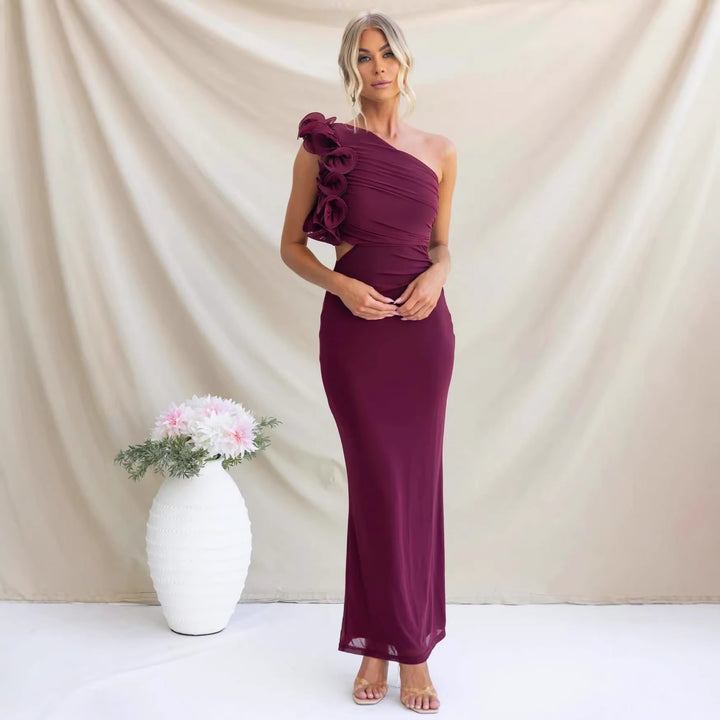 Damer Elegant Flæse Maxi Kjole med Off-Shoulder Design og Skræddersyet Fit