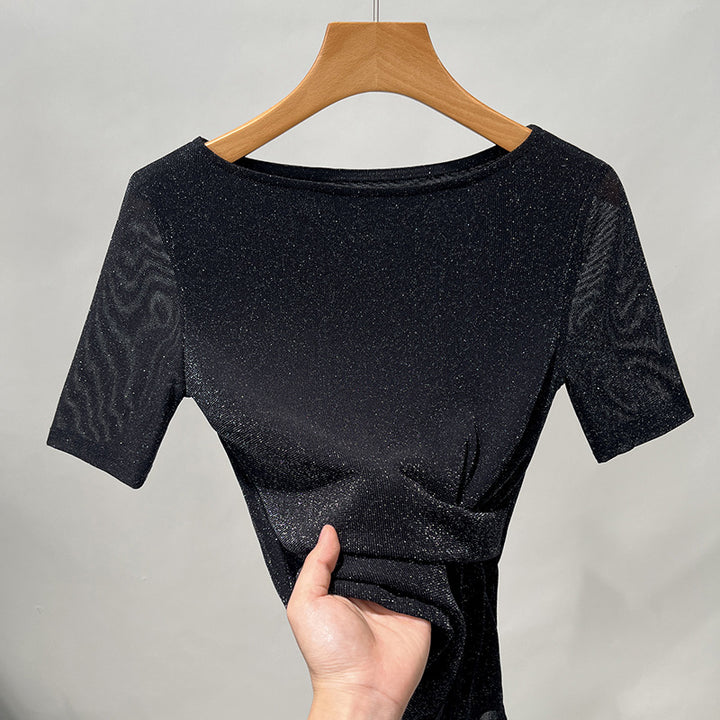 Dame Elegant top med glitrende stof og stilfuld indpakningsdesign Stilla