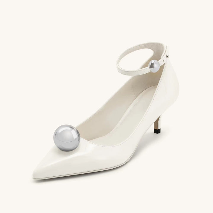 Femme Elegante Spids-Tå Ankelrem Hæle med Metalldetail Stilla