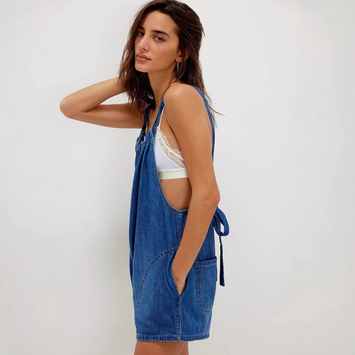 Dame denim overall med legende skæring og justerbare stropper