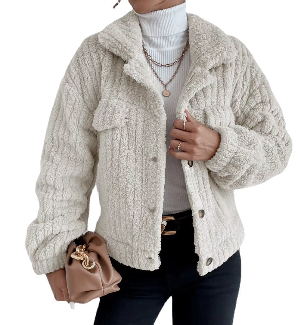 Dame teddyjakke med struktureret overmateriale og casual snit Stilla