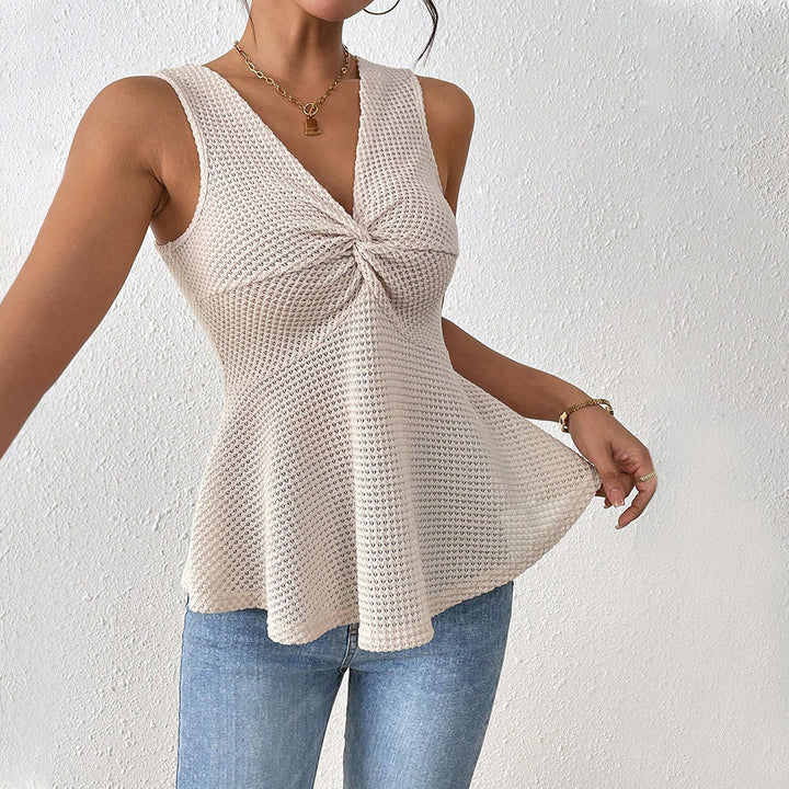 Kvinder Elegant Tanktop med Flydende Snit og Dekorativ Knude Stilla