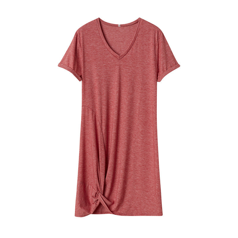 Dame Casual V-Hals Knyt Foran Kjole Stilla