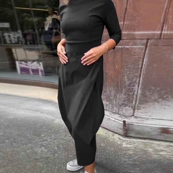 Dame elegant Midi-kjole med asymmetrisk snit og rygudskæring Stilla