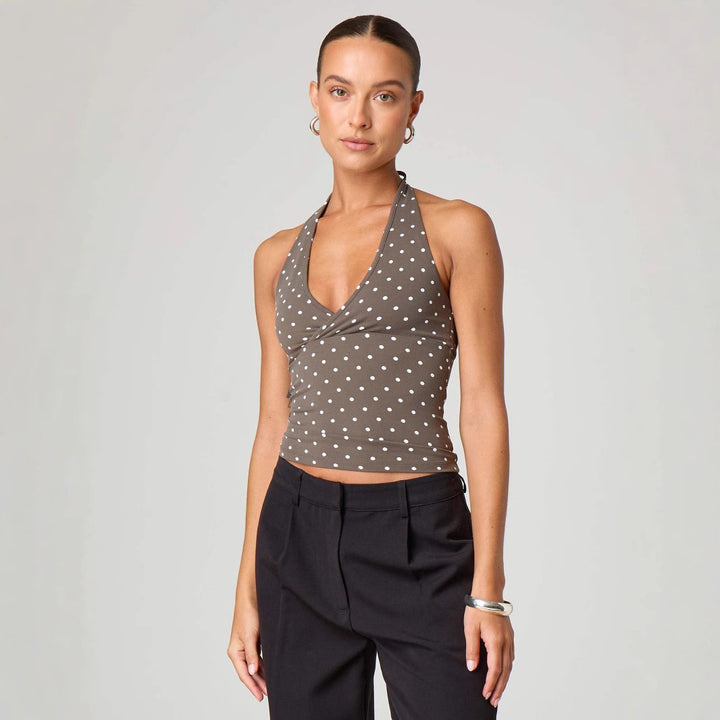 Dame Halter-top med prikkemønster og V-hals Skovae