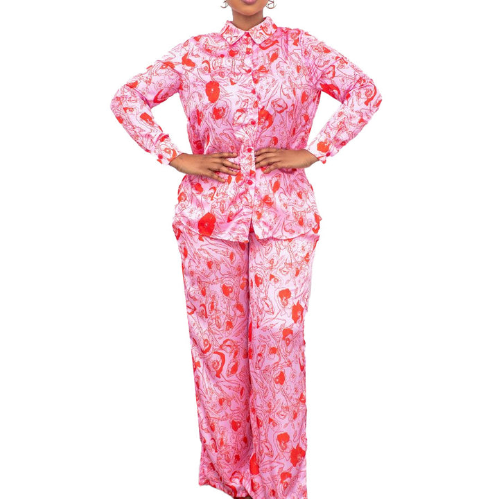 Dame Pyjama Sæt med blomstermotiv og langærmet bluse Stilla