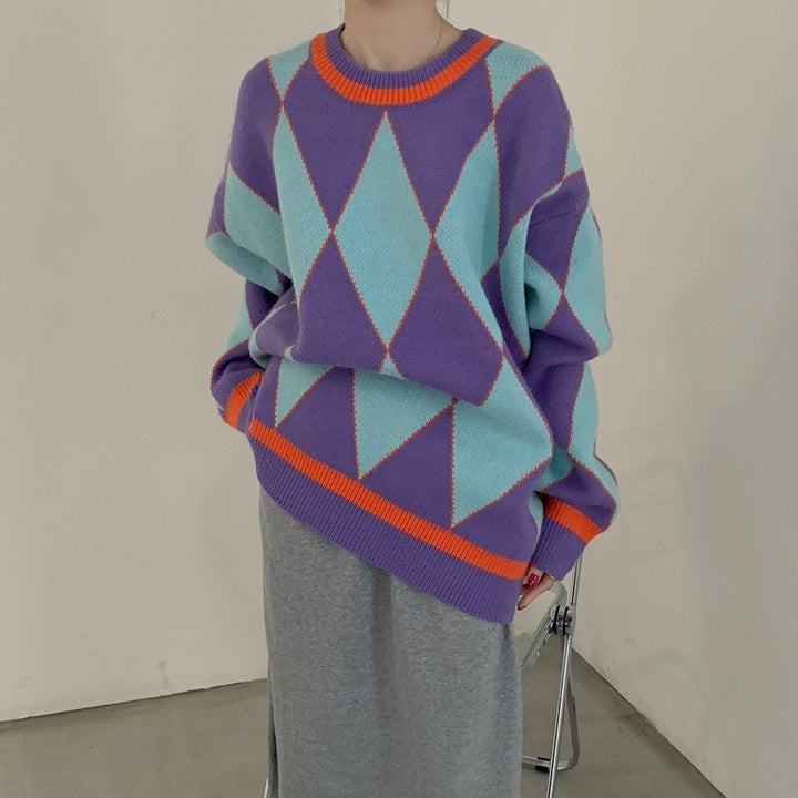 Femme Geometrisk Mønster Oversize Striktrøje Stilla
