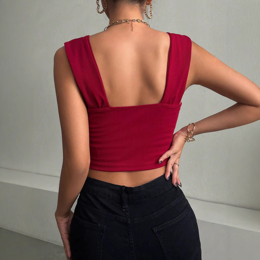 Dame Smukt figursyet Crop-Top med rynk og brede stropper Stilla