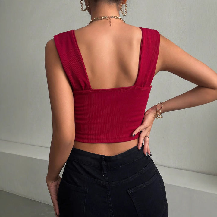 Dame Smukt figursyet Crop-Top med rynk og brede stropper Stilla