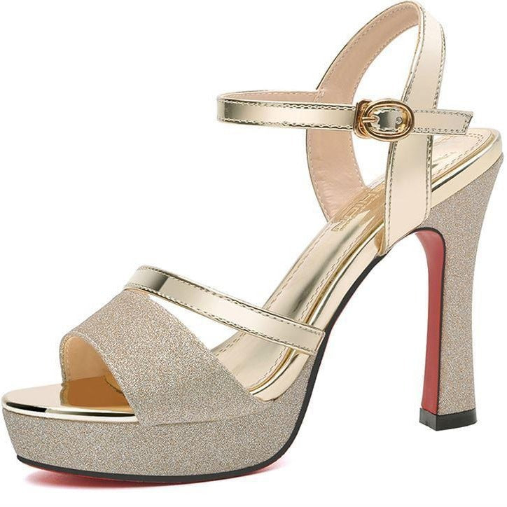 Dame Glamourøse High Heels med glitrende overflade og elegant blokhæl Stilla