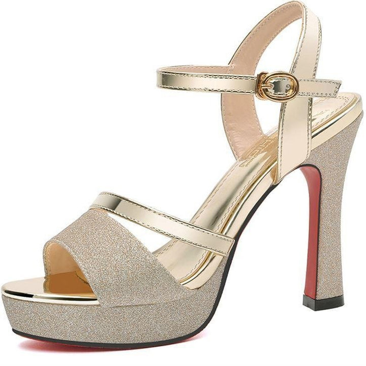 Dame Glamourøse High Heels med glitrende overflade og elegant blokhæl Stilla
