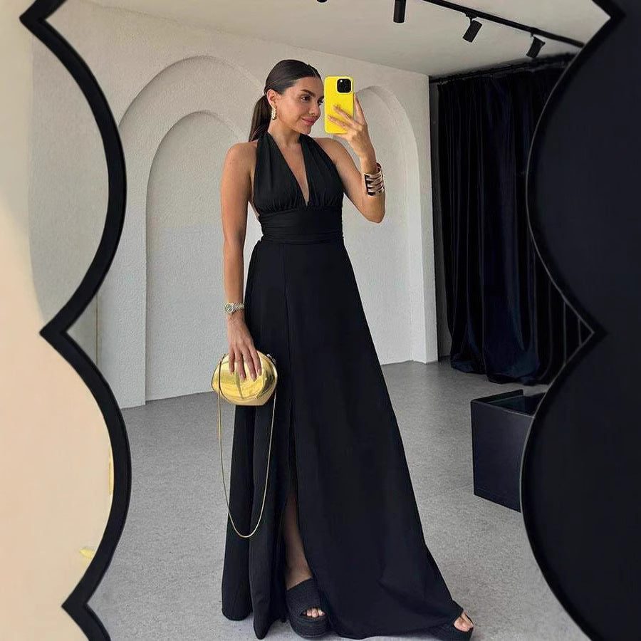 Dame Elegant Halterneck Maxi Kjole Stilla