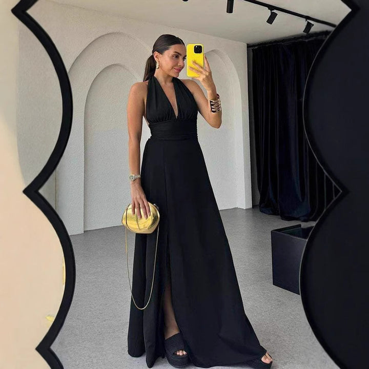 Dame Elegant Halterneck Maxi Kjole Stilla