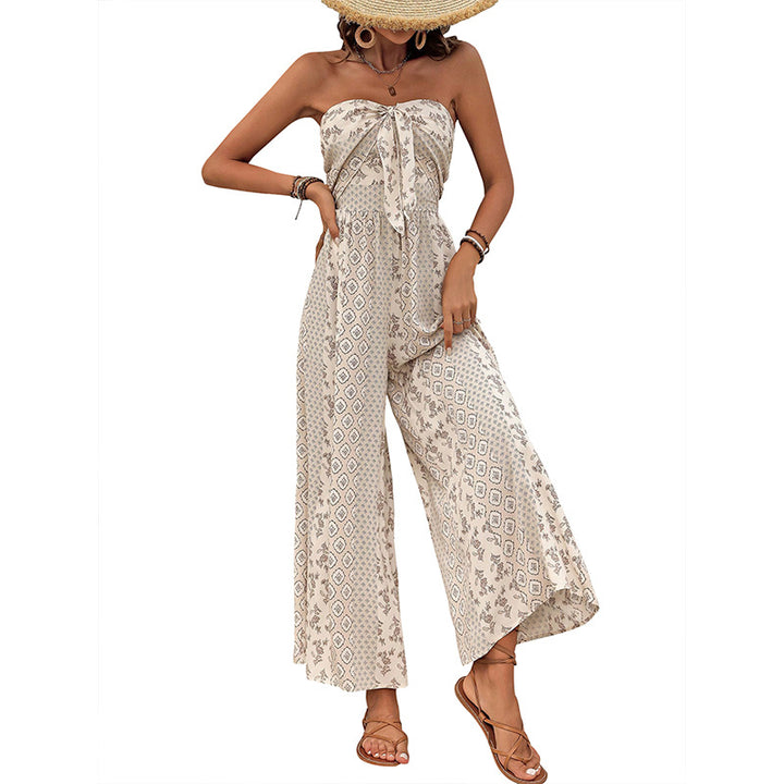 Dame jumpsuit med bandeau-top og vide ben Stilla