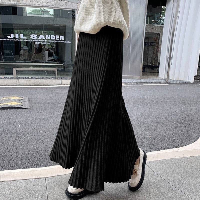 Kvinderne Plisseret Maxi Nederdel med Elegant Ribbet Struktur Stilla
