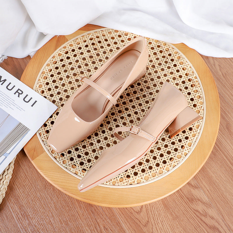Damer Stylish Spids-Tå Mary Jane Flats med Blokhæl Stilla