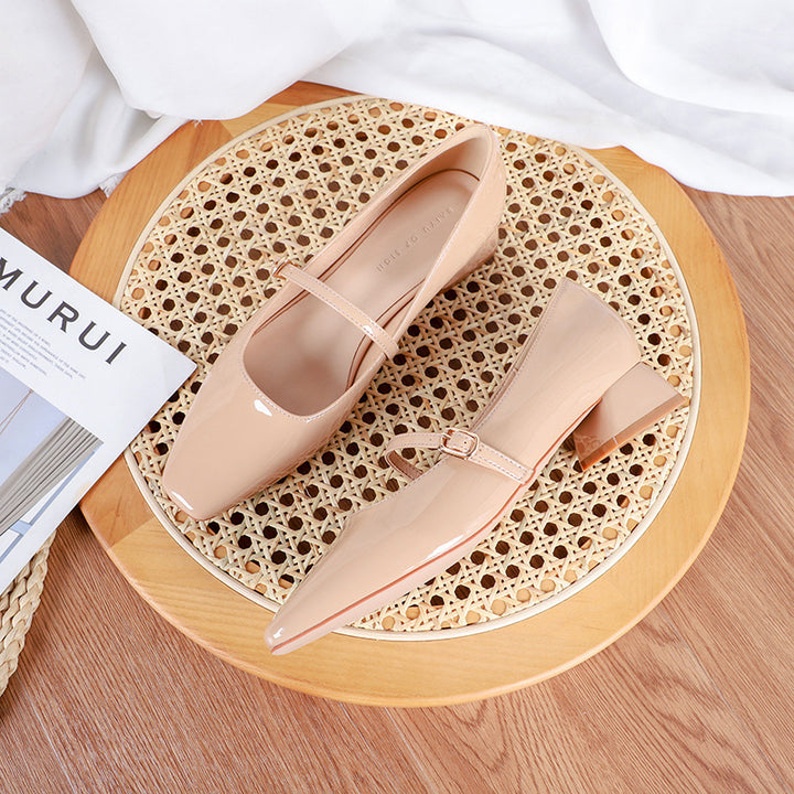 Damer Stylish Spids-Tå Mary Jane Flats med Blokhæl Stilla