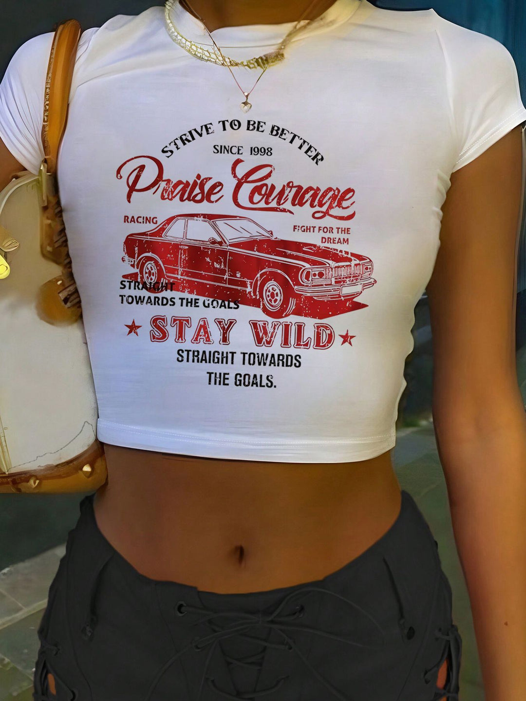 Dame Crop-T-Shirt med kunstnerisk blodtryksdesign Skovae