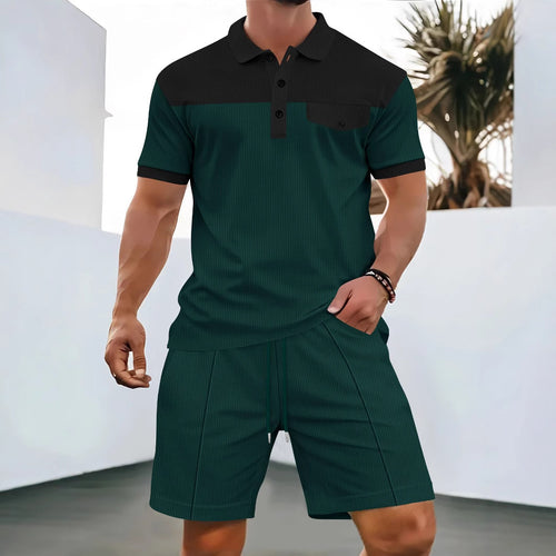 Herrer Poloshirt og Shorts Sæt med moderne ternet mønster Stilla