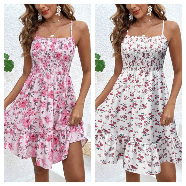 Dame Floral Print Smocked Kjole Stilla