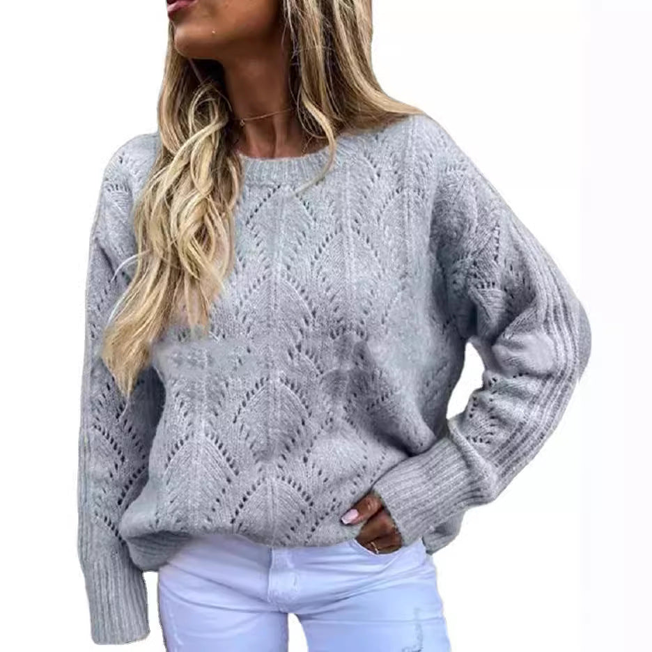 Dame elegant strikpullover med filigranmønster Stilla