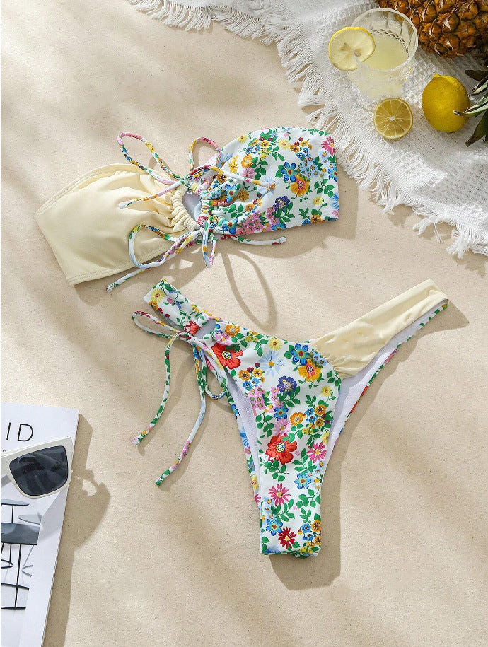 Dame Bandeau-Bikini Sæt med blomsterdesign Skovae