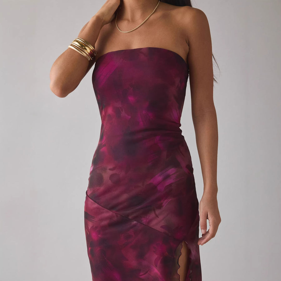 Damer Elegante Bandeau-kjole med blomsterdesign og asymmetrisk snit Skovae