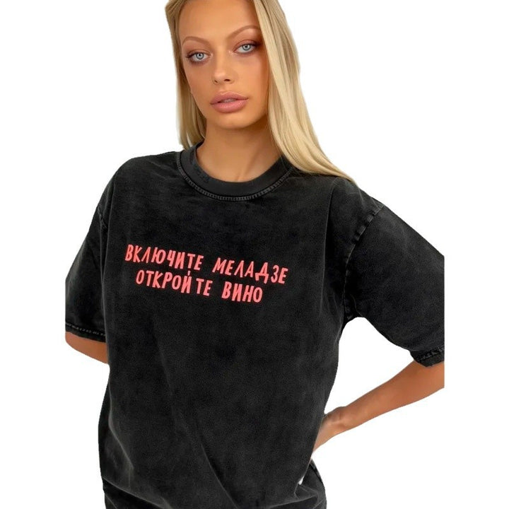 Dame Oversized T-shirt med kreativt motivtryk og afslappet snit Stilla