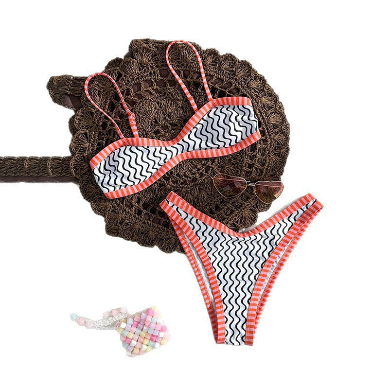 Dame bandeau-bikini med bølgemønster og justerbare stropper Skovae