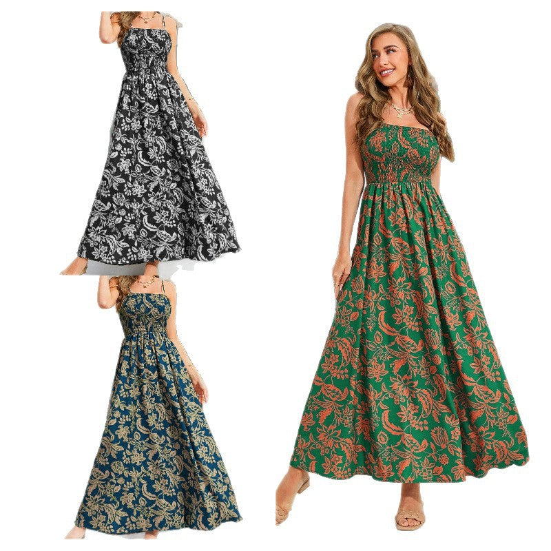 Dame Floral Print Midi-kjole med justerbare stropper Stilla