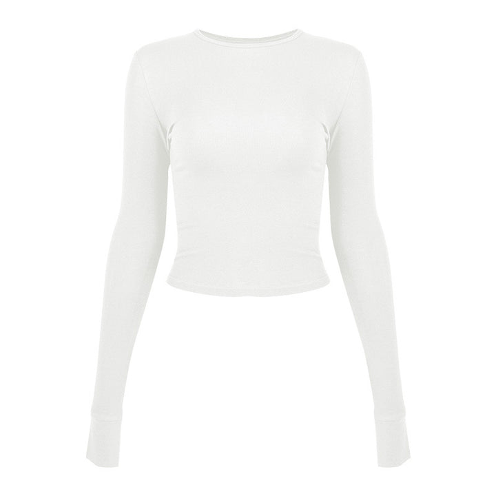Dame figursyet Langærmet Crop-Top i høj kvalitets strækmateriale med Rundhalsudskæring Stilla