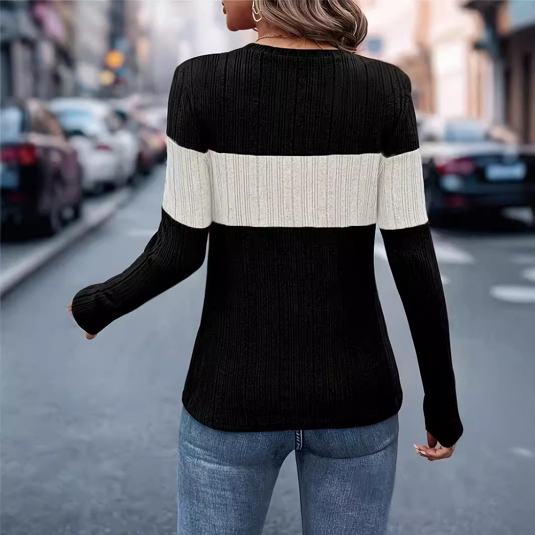 Dame struktureret sweater med trendy stribemønster Stilla