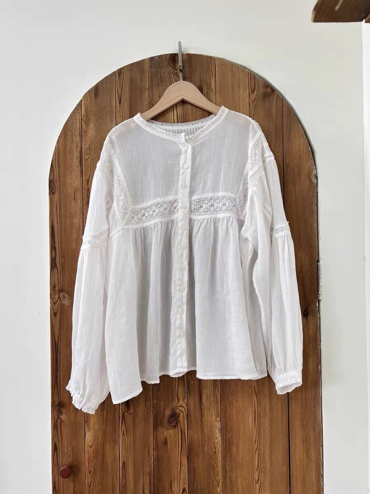 Femme Bohemian Knap-Bluse med rynkede ærmer Stilla