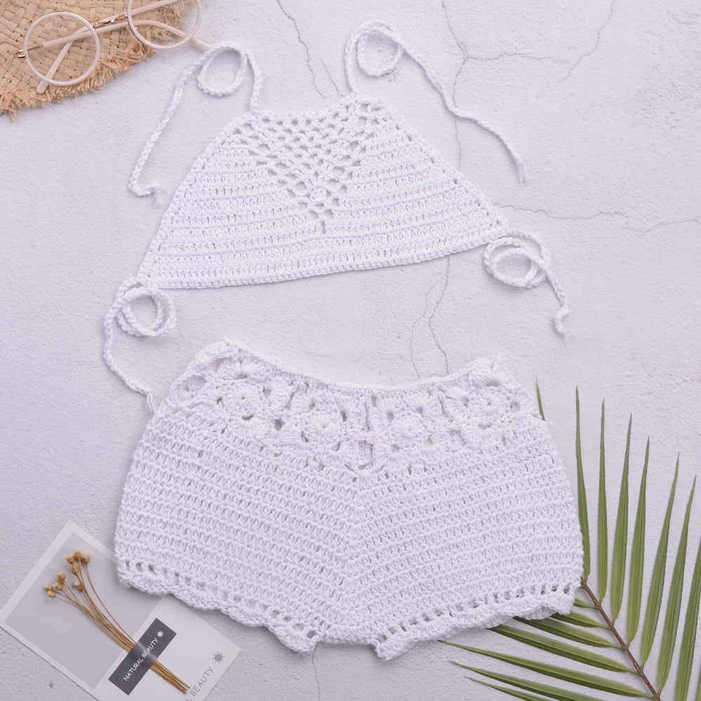 Dame håndcrochet bikini-top med matchende shorts Stilla